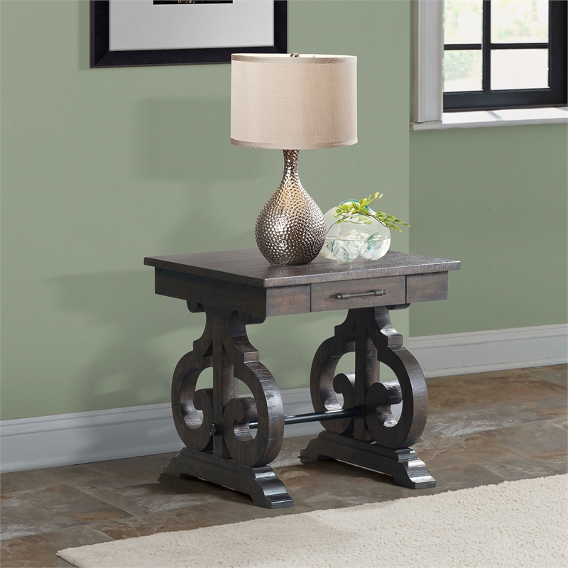 Bowery Hill Wood Brown End Table Rectangular Distressed 22