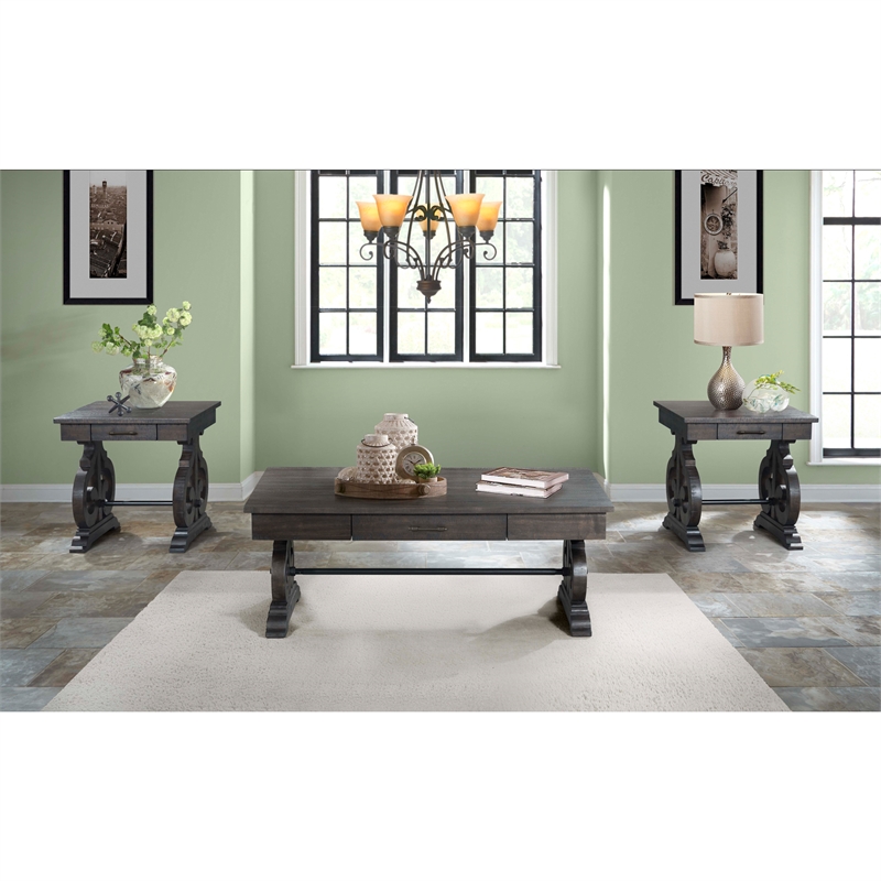 Bowery Hill Wood Brown End Table Rectangular Distressed 22