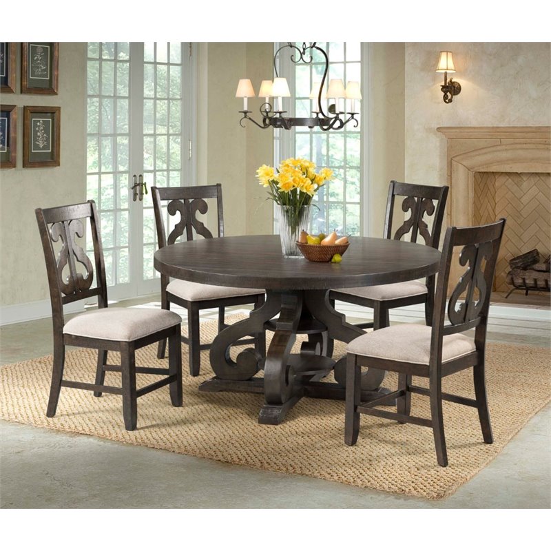 Bowery Hill 5 Piece Round Dining Set in Smokey Walnut