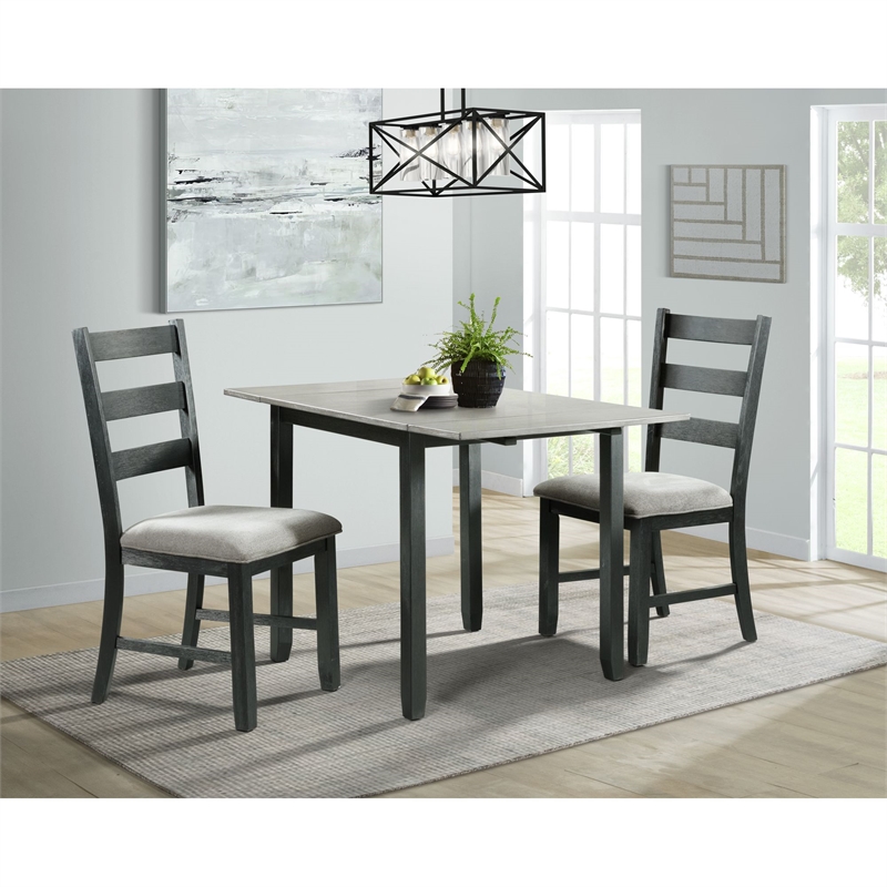 Bowery Hill 3PC Drop Leaf Dining Set in Gray