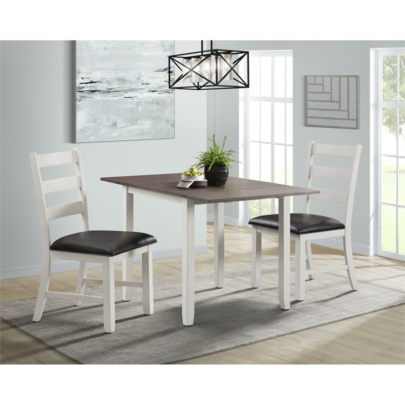 Bowery Hill 3PC Drop Leaf Dining Set in Brown and White