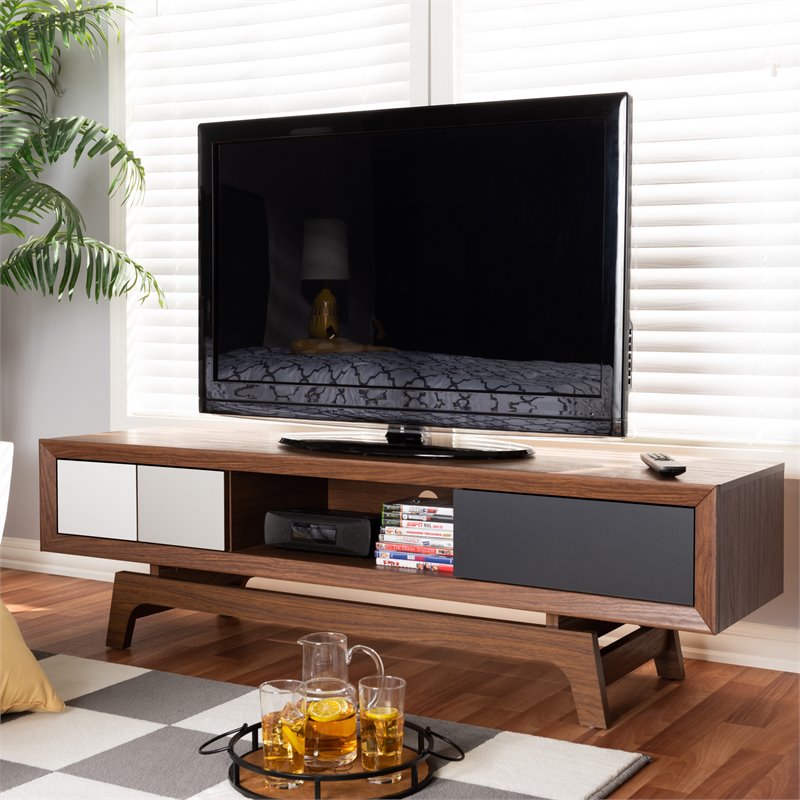 Bowery Hill Mid-Century 3-Drawer Wood TV Stand for TVs up to 63