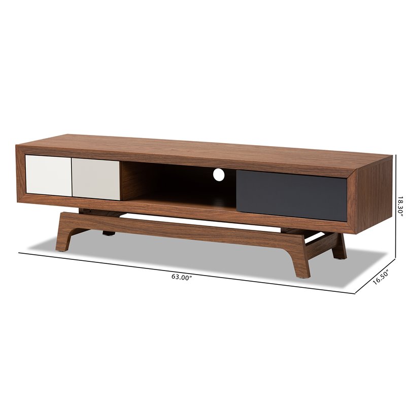Bowery Hill Mid-Century 3-Drawer Wood TV Stand for TVs up to 63