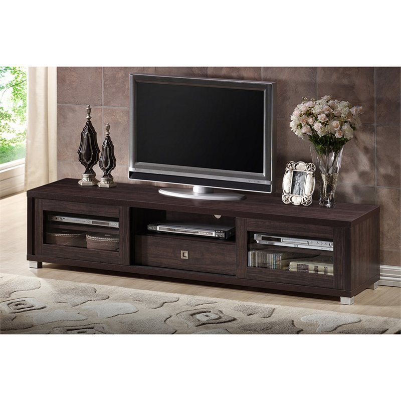 Bowery Hill Engineered Wood Dark Espresso TV Stand Rectangular Tall 70.2