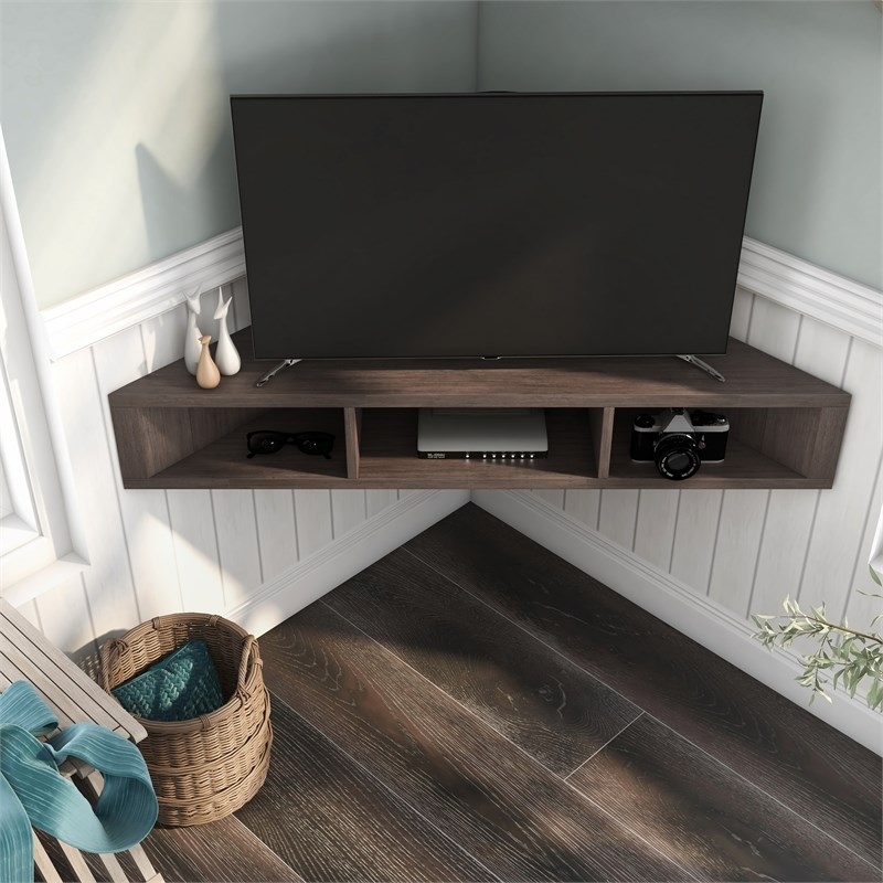 Bowery Hill Modern Wood Corner Floating TV Stand for TVs up to 42
