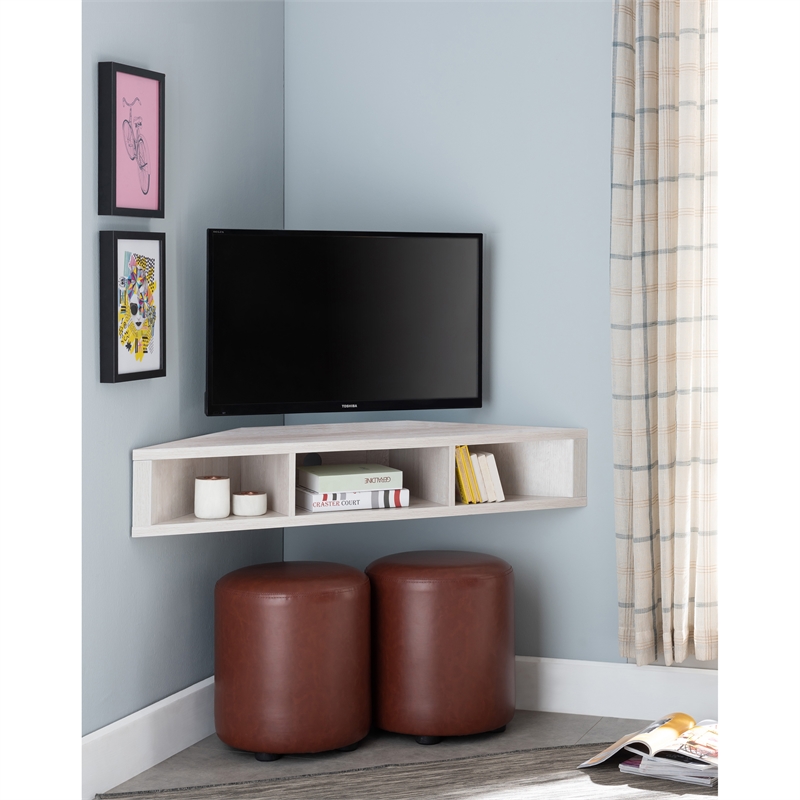 Bowery Hill MDF White Oak Floating Corner TV Stand Rectangular Cable Management 46.5