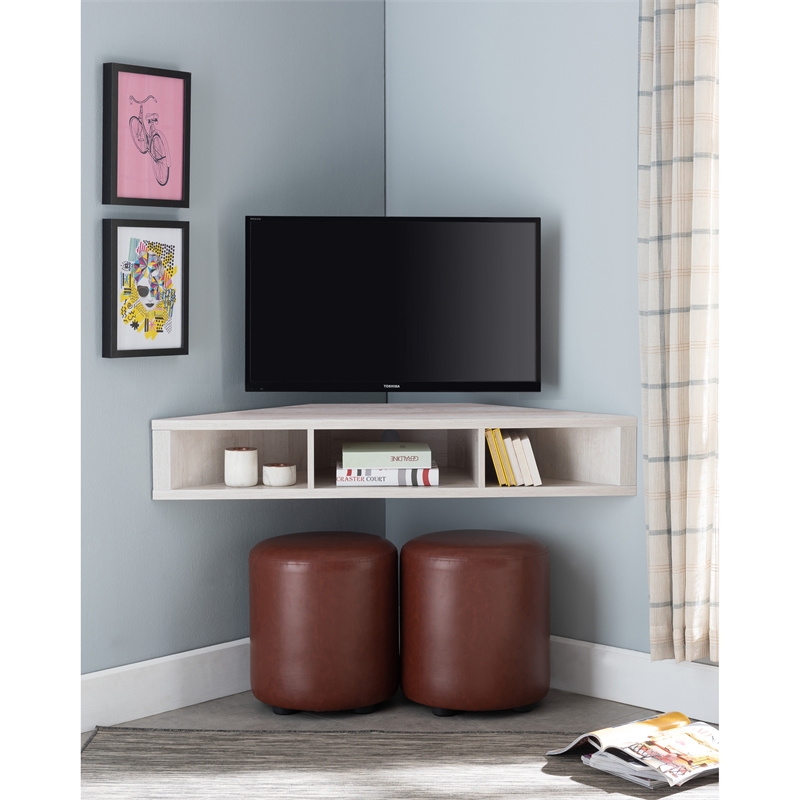 Bowery Hill MDF White Oak Floating Corner TV Stand Rectangular Cable Management 46.5