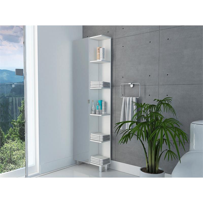 Bowery Hill Linen White Cabinet Rectangular Mirrored 62.2