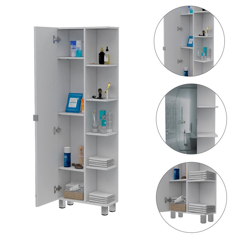 Bowery Hill Linen White Cabinet Rectangular Mirrored 62.2