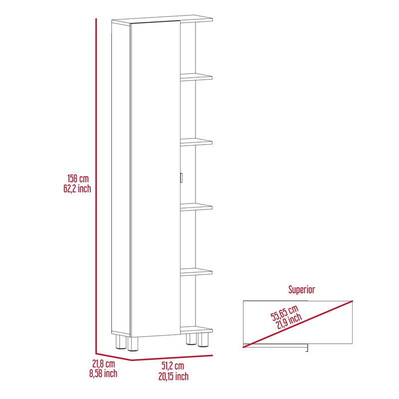 Bowery Hill Linen White Cabinet Rectangular Mirrored 62.2