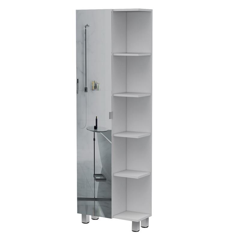 Bowery Hill Linen White Cabinet Rectangular Mirrored 62.2