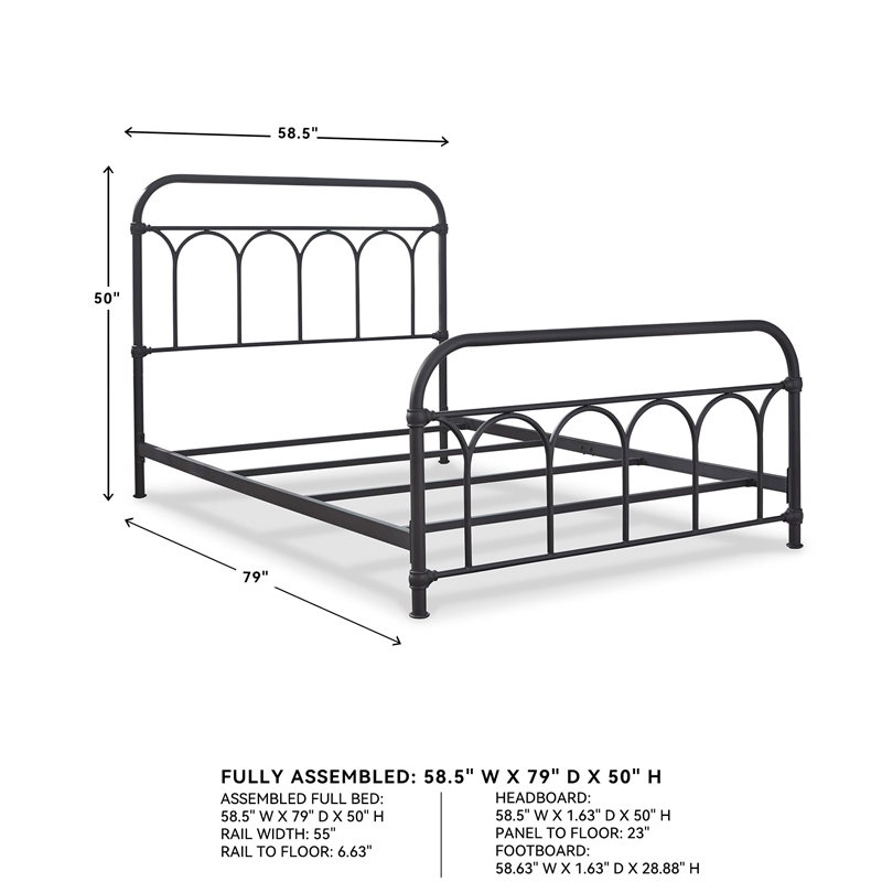Bowery Hill Full Metal Spindle Bed in Matte Black