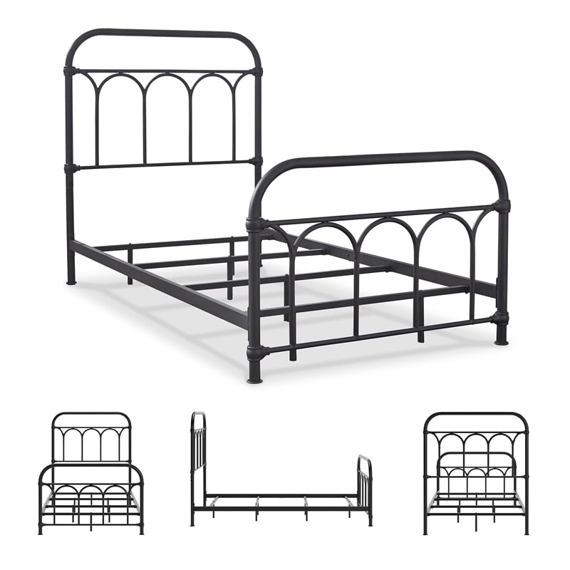 Bowery Hill Metal Matte Black Twin Bed Rectangular 50