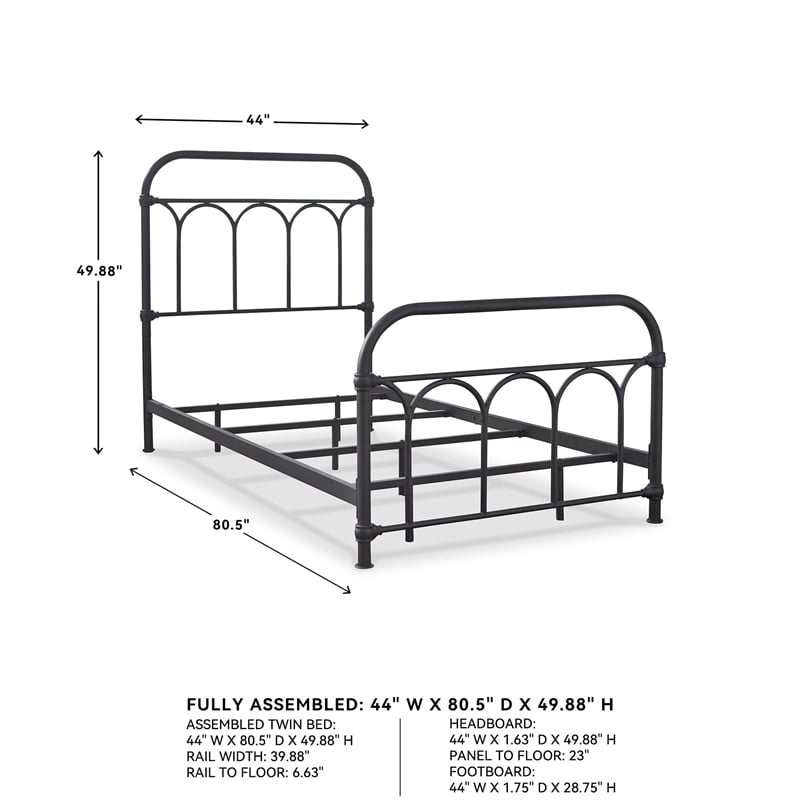 Bowery Hill Metal Matte Black Twin Bed Rectangular 50
