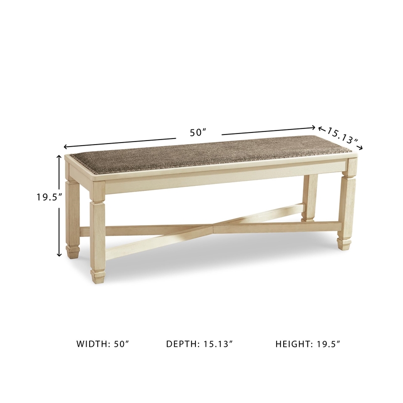 Bowery Hill Upholstered Antique White and Brown Dining Bench 50.13