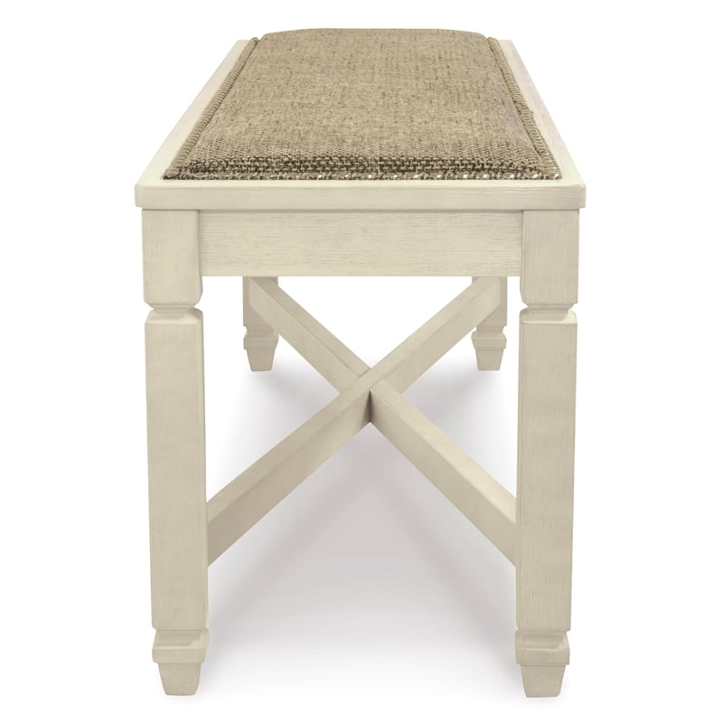 Bowery Hill Upholstered Antique White and Brown Dining Bench 50.13