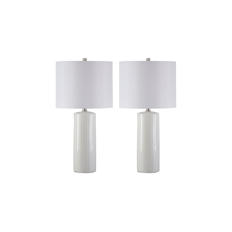 Bowery Hill Ceramic White Table Lamp Drum Shade 25.25