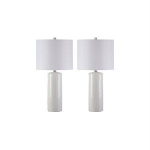 Bowery Hill Ceramic White Table Lamp Drum Shade 25.25&quot Unassembled Set of 2