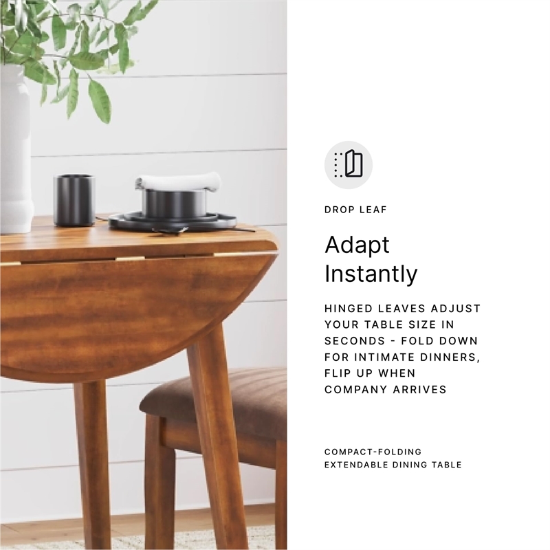 Bowery Hill Wood Rustic Brown Dining Table Round Space-Saving 42