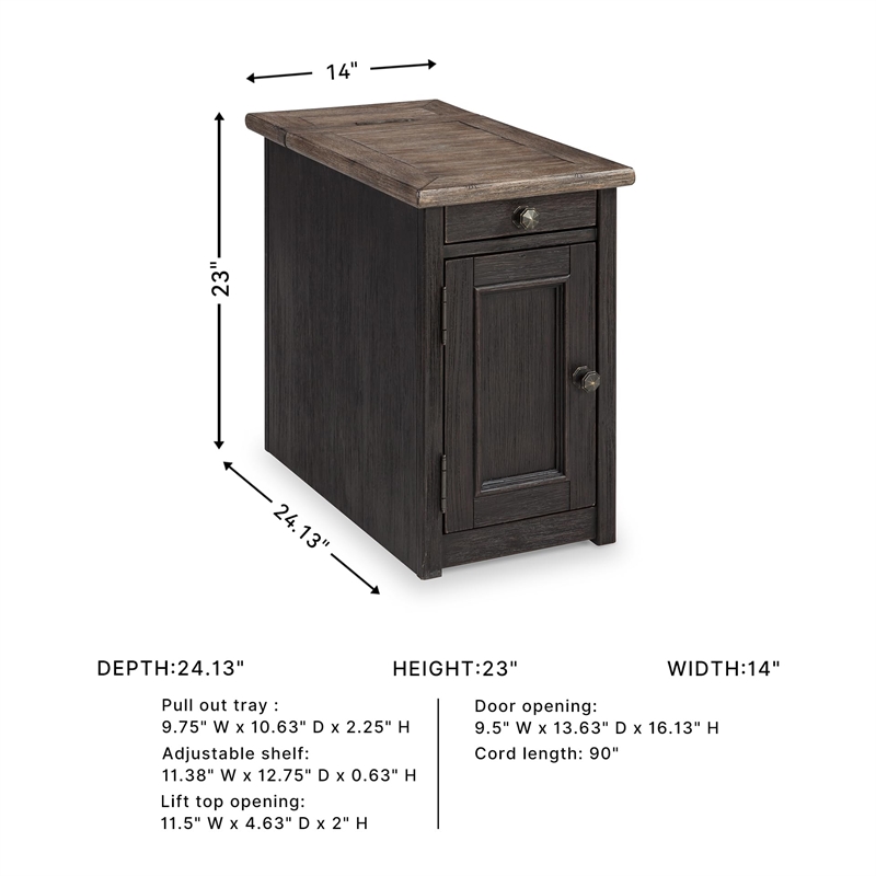 Bowery Hill Storage End Table with USB Ports in Gray