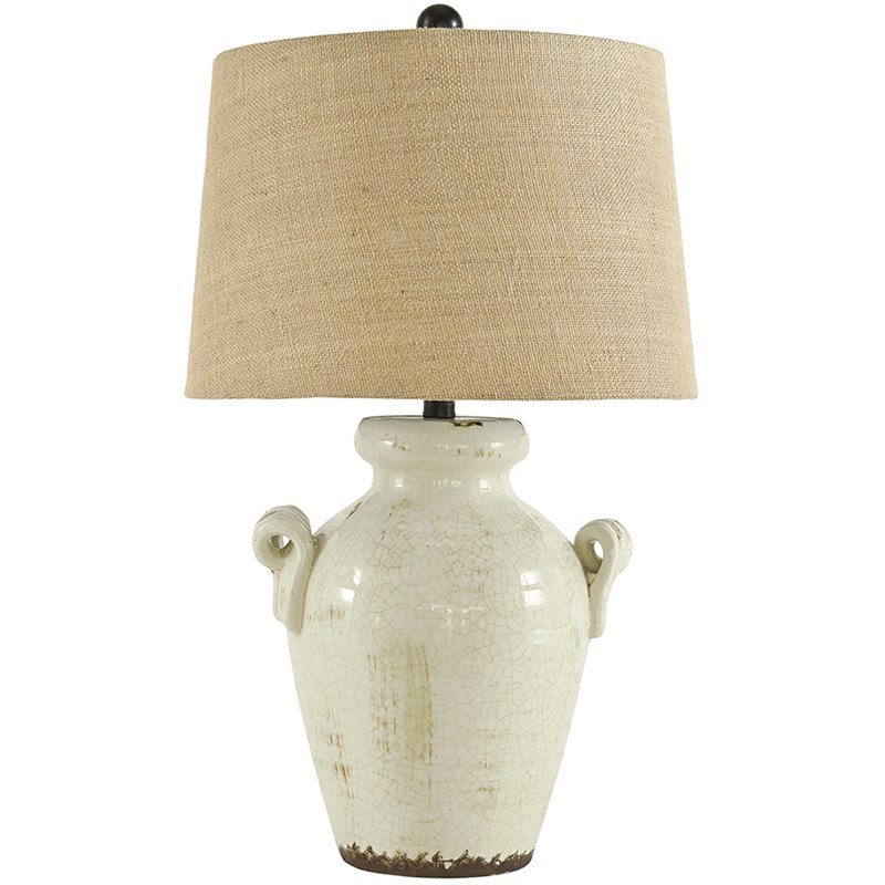 Bowery Hill Ceramic Cream Table Lamp Drum Shade 27