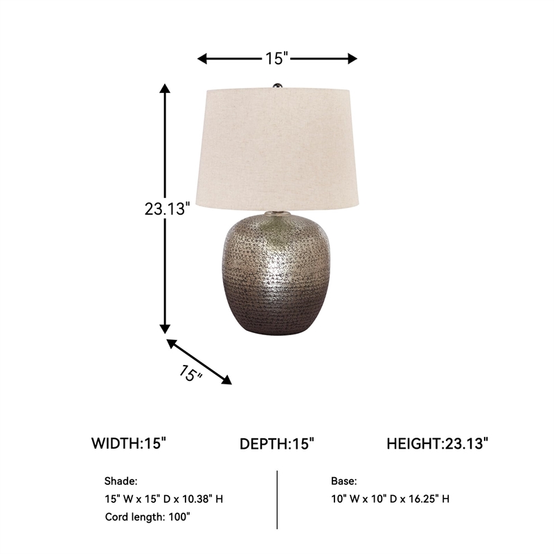 Bowery Hill Aluminum Antique Silver Table Lamp Drum Shade 23.13