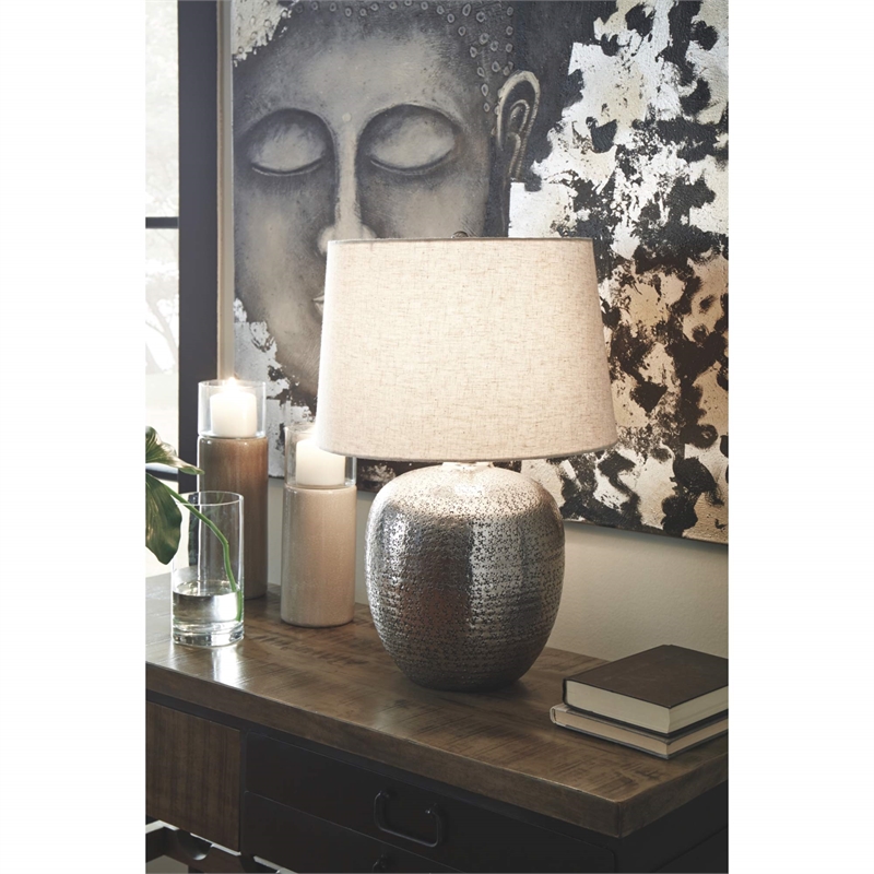 Bowery Hill Aluminum Antique Silver Table Lamp Drum Shade 23.13