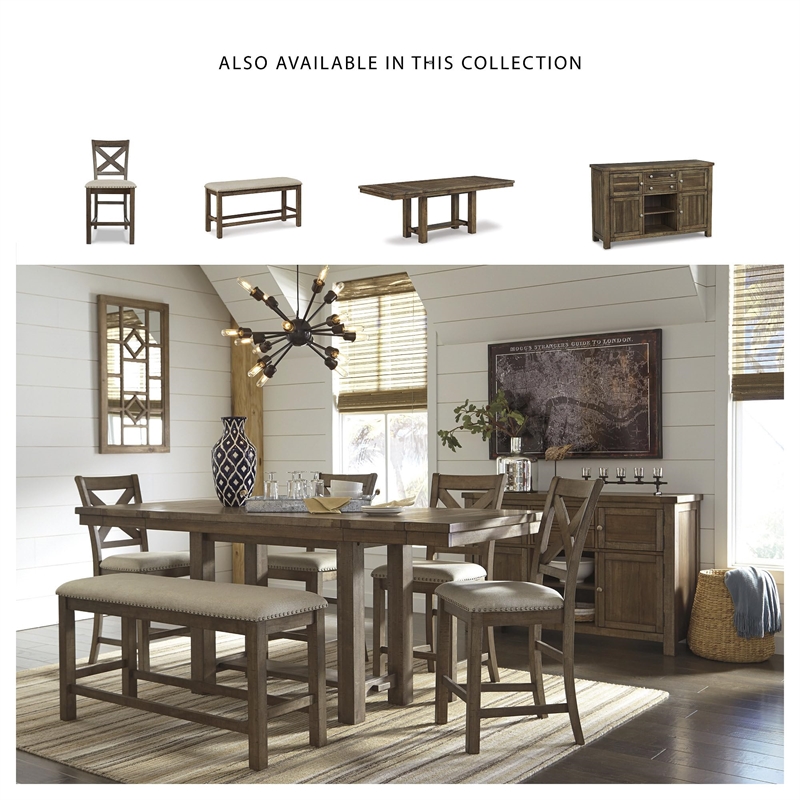 Bowery Hill Upholstered Counter Dining Bench in Beige