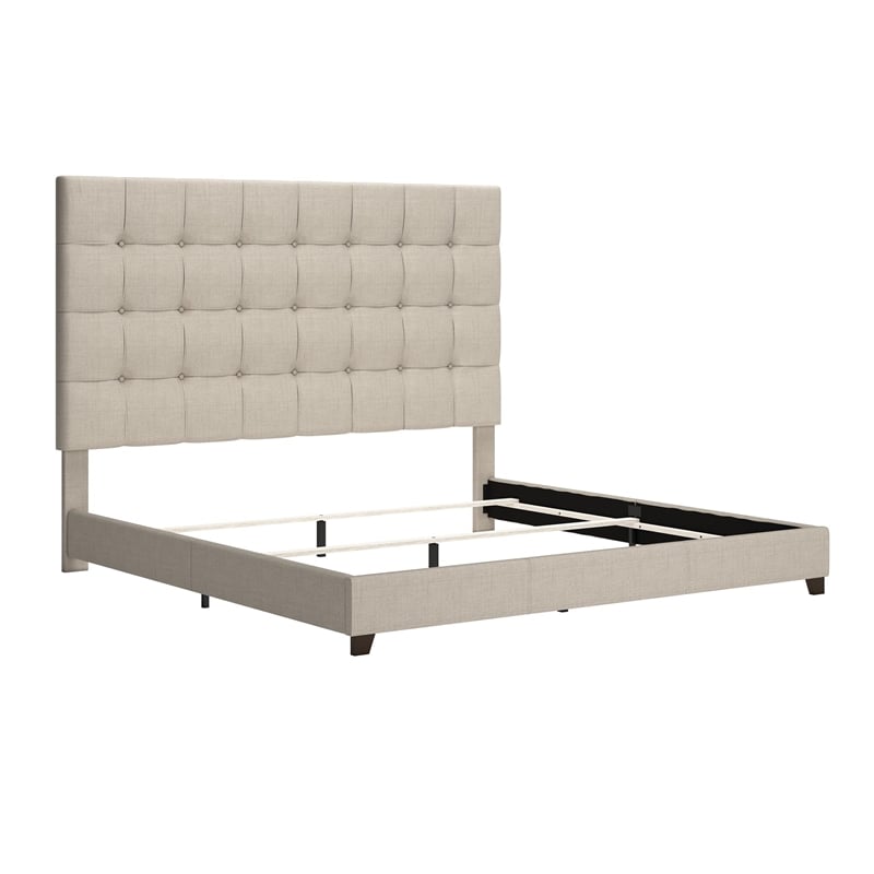 Bowery Hill Tufted King Panel Bed in Beige