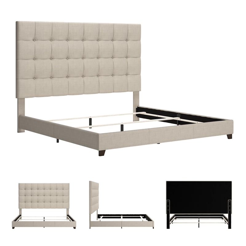 Bowery Hill Tufted King Panel Bed in Beige