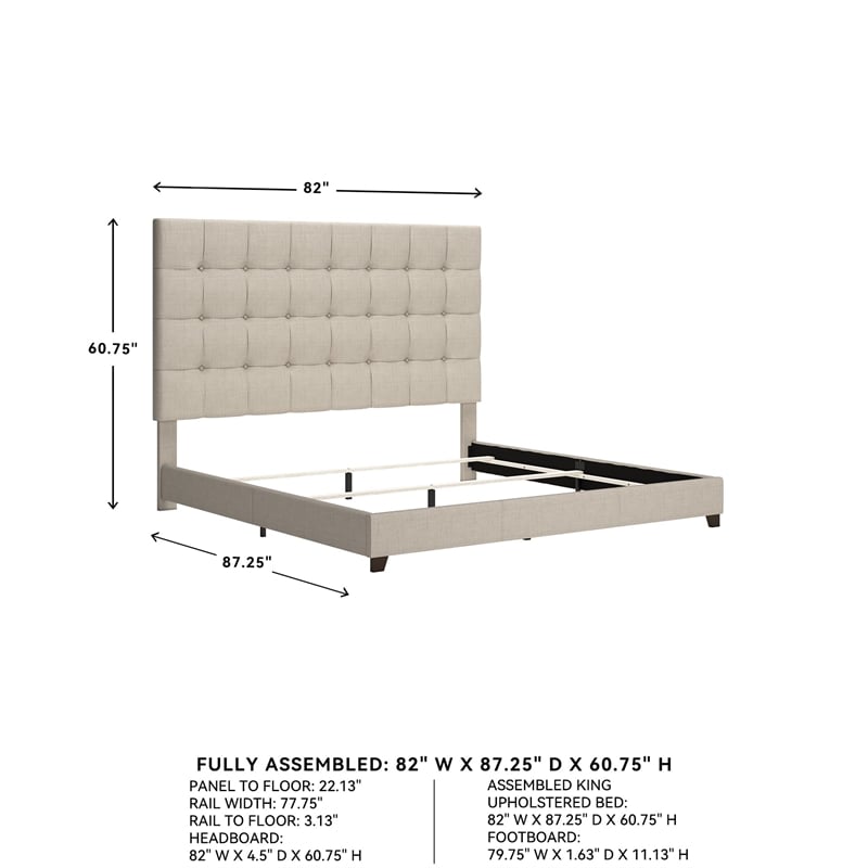 Bowery Hill Tufted King Panel Bed in Beige
