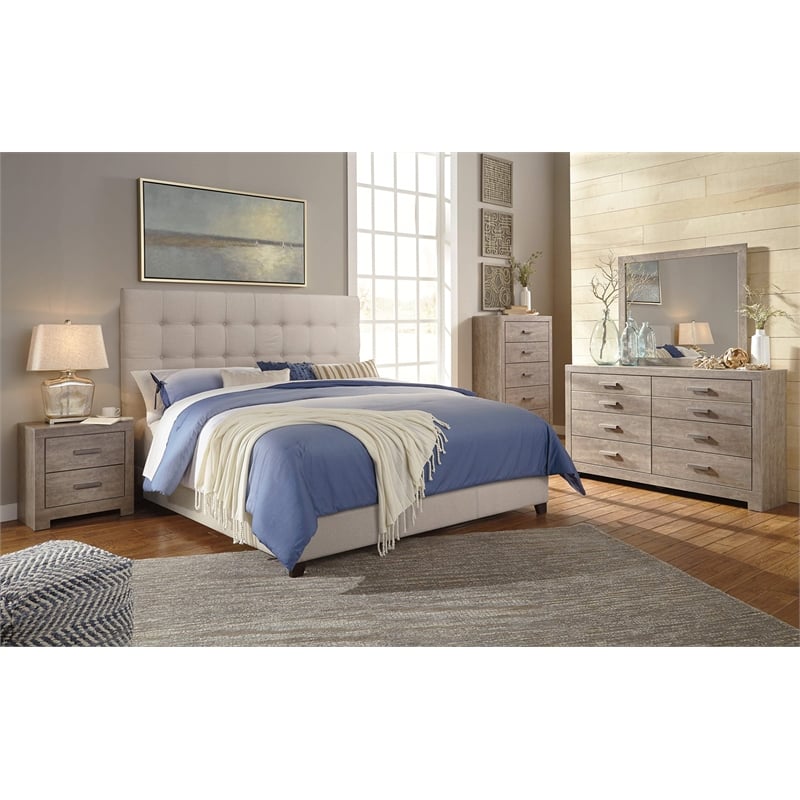 Bowery Hill Tufted King Panel Bed in Beige