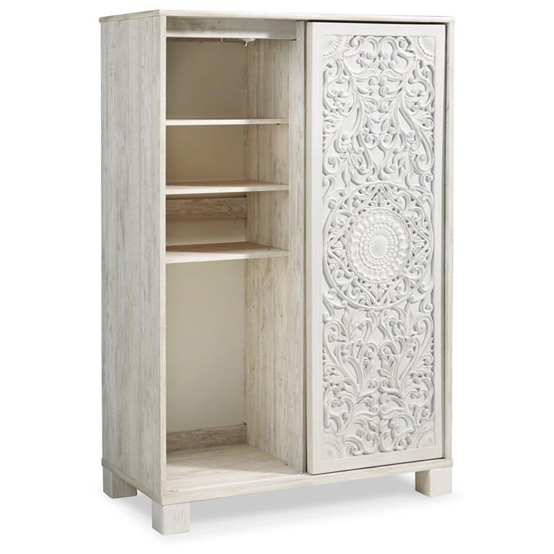 Bowery Hill 5-Drawers with Sliding Door Bedroom Chest in White Wash