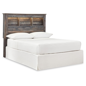 Bowery Hill Modern Engineered Wood Full Bookcase LED Headboard in Brown