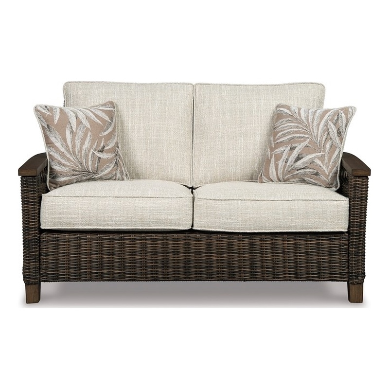 Bowery Hill Wicker Medium Brown Patio Loveseat Rectangular All-Weather 58.25