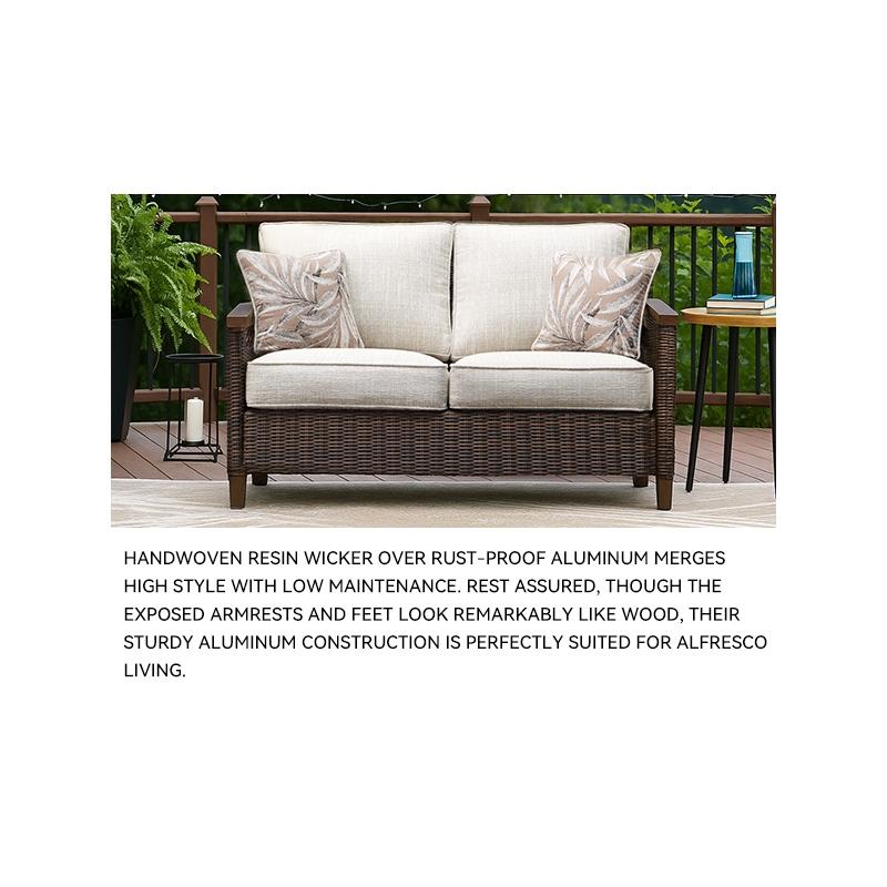 Bowery Hill Wicker Medium Brown Patio Loveseat Rectangular All-Weather 58.25