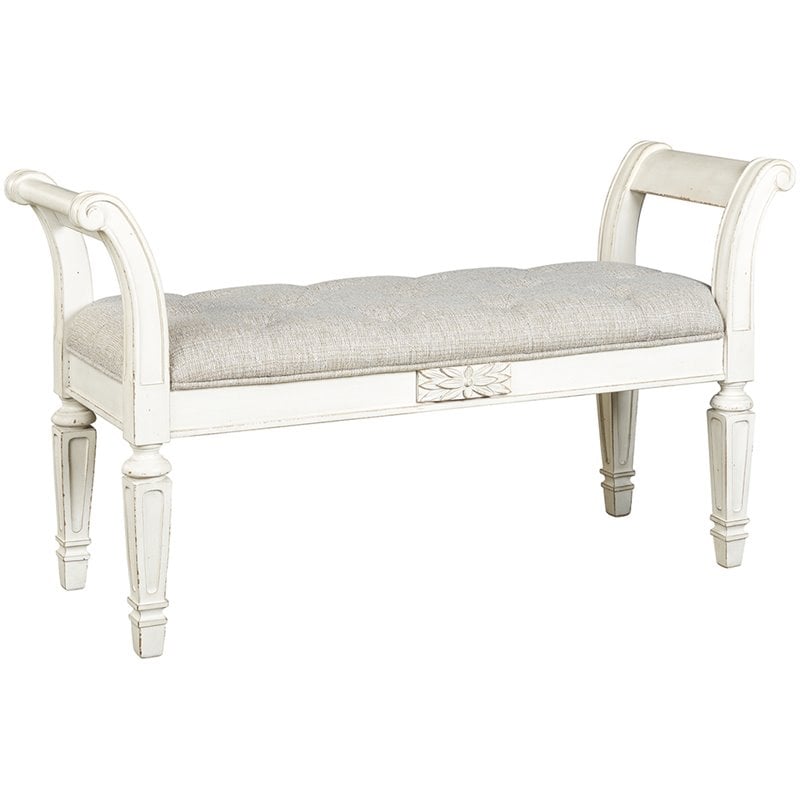 Bowery Hill Polyester Antique White Bench Rectangular Tufted 46