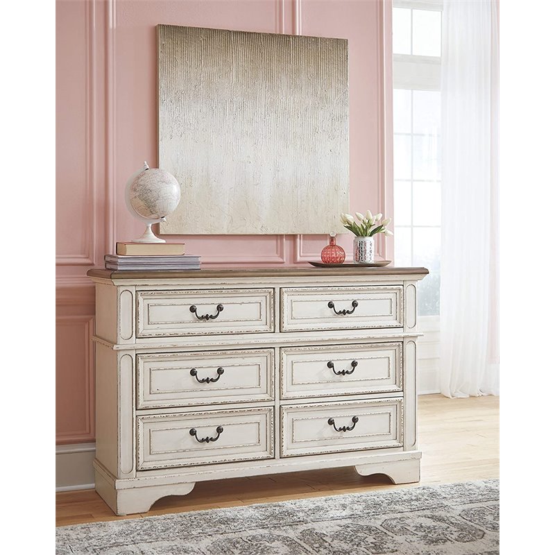Bowery Hill Veneers White and Brown Double Dresser Rectangular 54.13