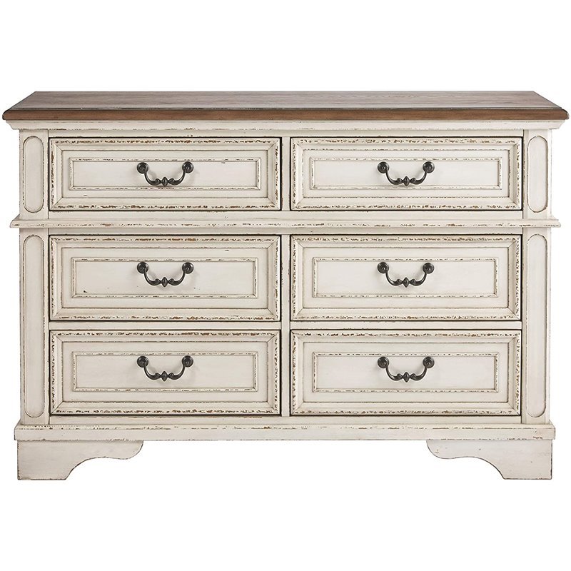 Bowery Hill Veneers White and Brown Double Dresser Rectangular 54.13