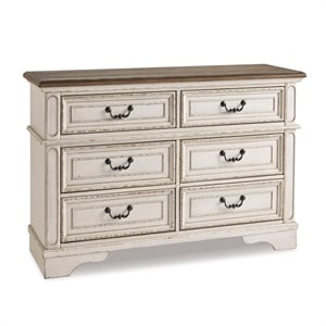 Bowery Hill Veneers White and Brown Double Dresser Rectangular 54.13&quot W x 17.13&quot D x 36.13&quot H