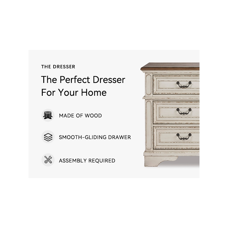 Bowery Hill Veneers White and Brown Double Dresser Rectangular 54.13