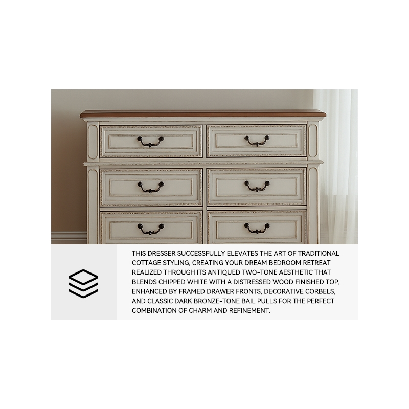 Bowery Hill Veneers White and Brown Double Dresser Rectangular 54.13