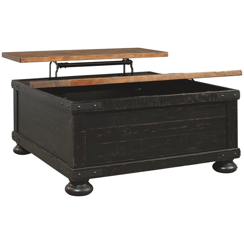 Bowery Hill Pine Wood Black Coffee Table Square Split-Top 36