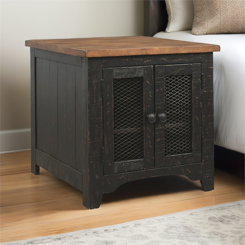 Bowery Hill Wood Vintage Black End Table Rectangular Storage 24