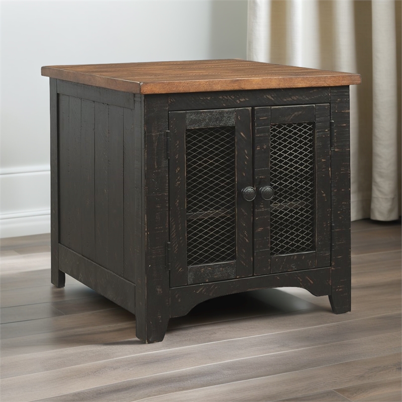 Bowery Hill Wood Vintage Black End Table Rectangular Storage 24