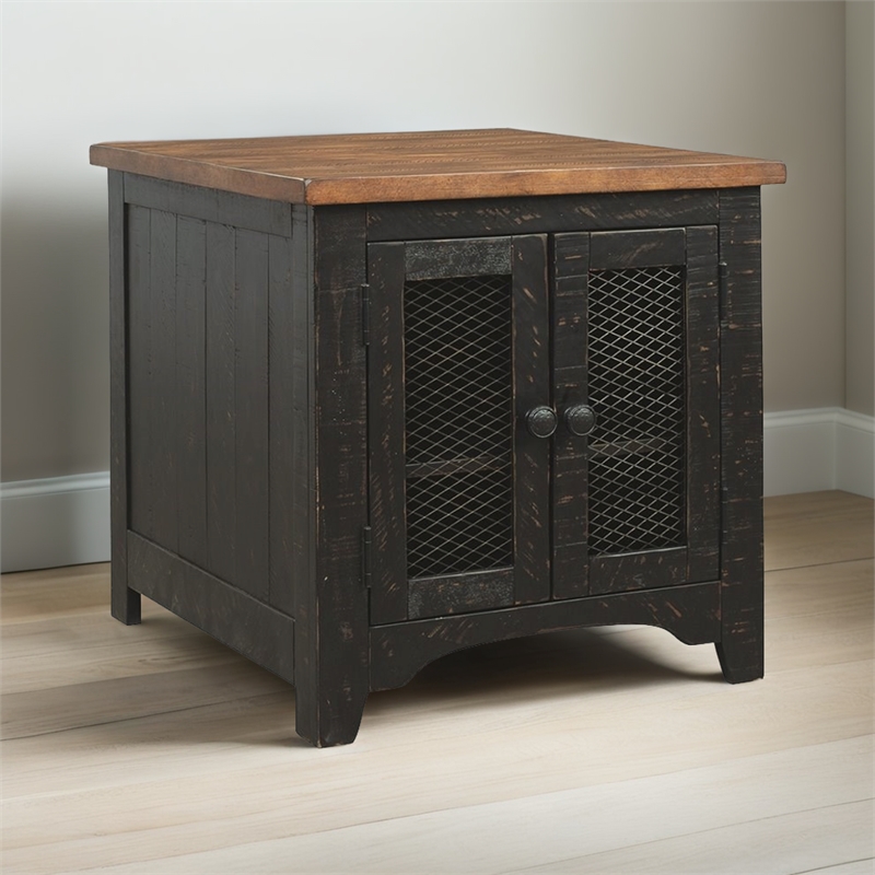 Bowery Hill Wood Vintage Black End Table Rectangular Storage 24