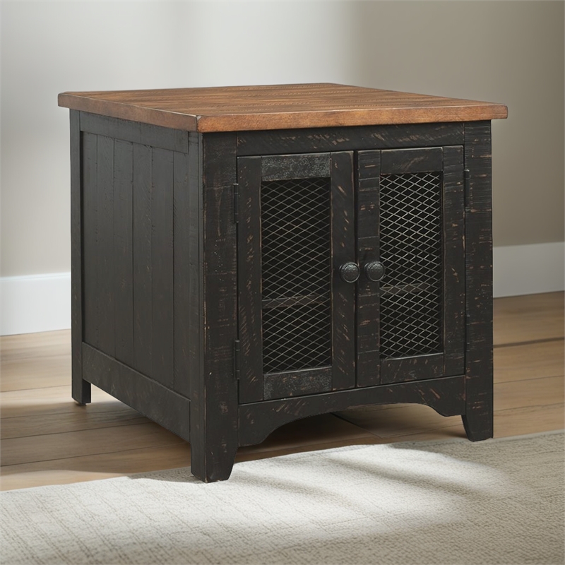 Bowery Hill Wood Vintage Black End Table Rectangular Storage 24