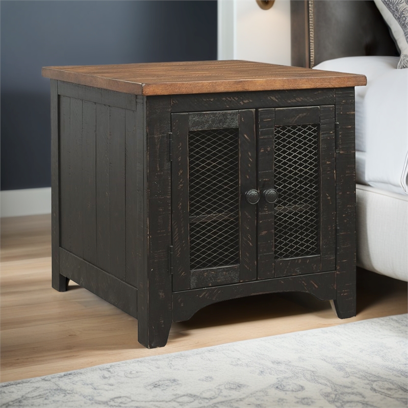 Bowery Hill Wood Vintage Black End Table Rectangular Storage 24