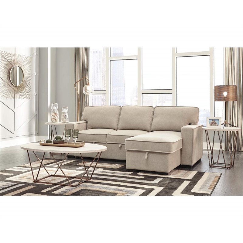 Bowery Hill Faux Marble Beige and Gold Coffee Table Set Rectangular 47