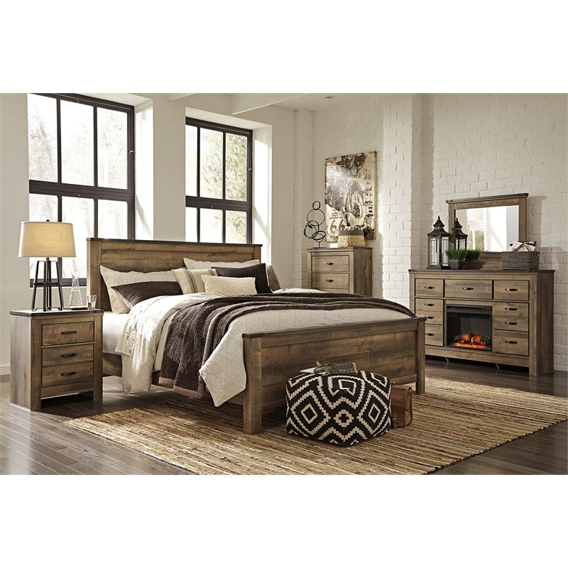 Bowery Hill Wood Brown Panel Headboard Rectangular Nail Trimmed 81.02